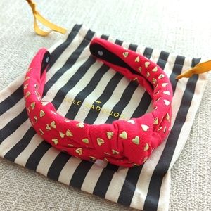 Lele Sadoughi red headband with gold hearts